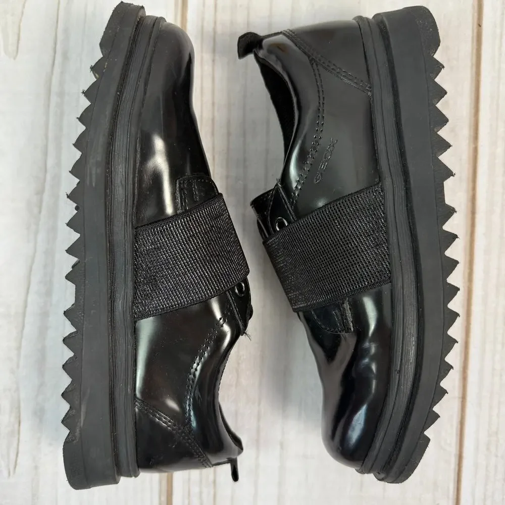 Geox Kids Respira Black‎ Patent Leather Chunky Sole Boys Shoes Size 1Y